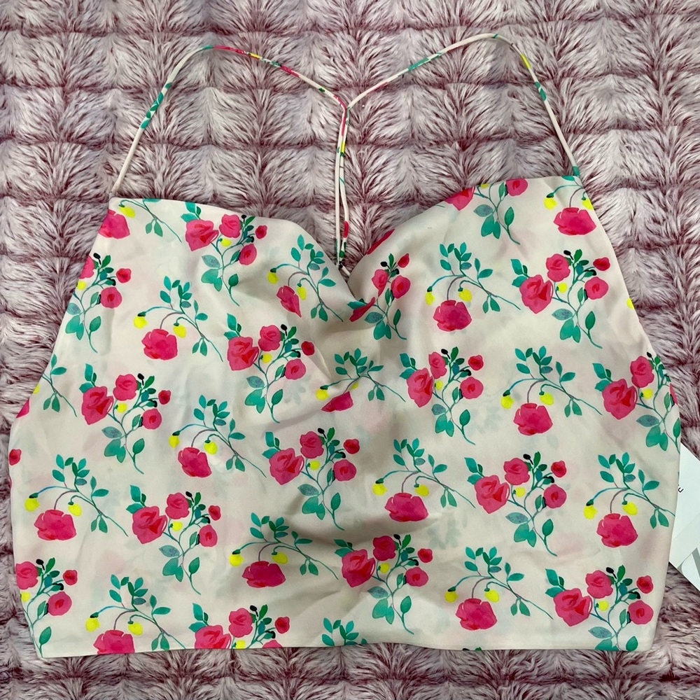 Zara Multicolor Floral Silk Crop Top